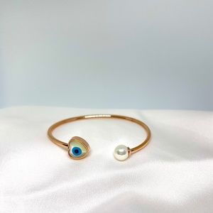 Rose Gold Expandable Open Cuff Evil Eye Bracelet